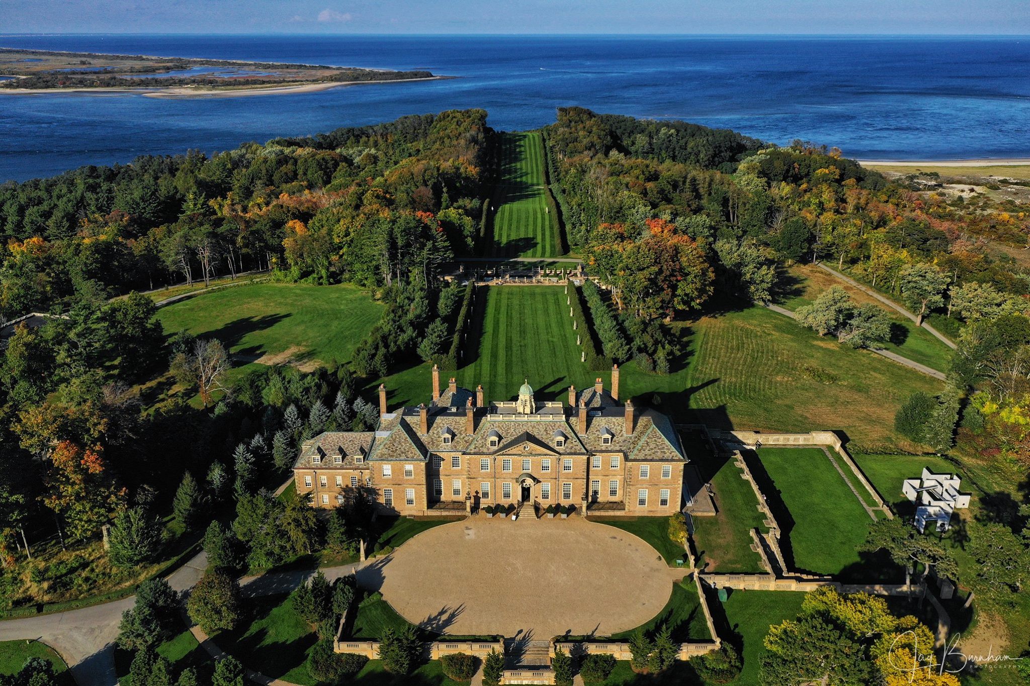Ballroom and side patio at the Great House on the Crane Estate